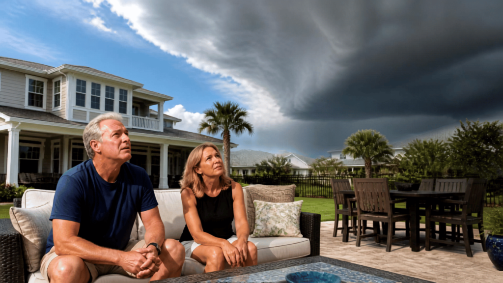 couple looking at storm clouds approaching